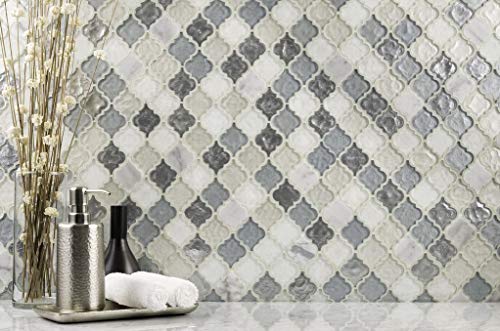 Mto0519 Classic 2X2 Arabesque White Gray Silver Metallic Glossy Glass Mosaic Tile (Sample Swatch) #TOP3