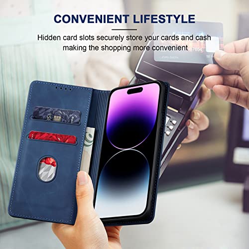 Image of Jasonyu Flip Wallet Case for iPhone 14 Pro Max 5G,Blue