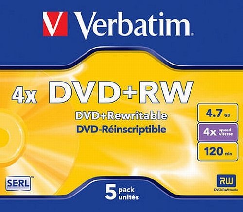 Verbatim DVD+RW Matt Silver 4x; paquete de 5 unidades