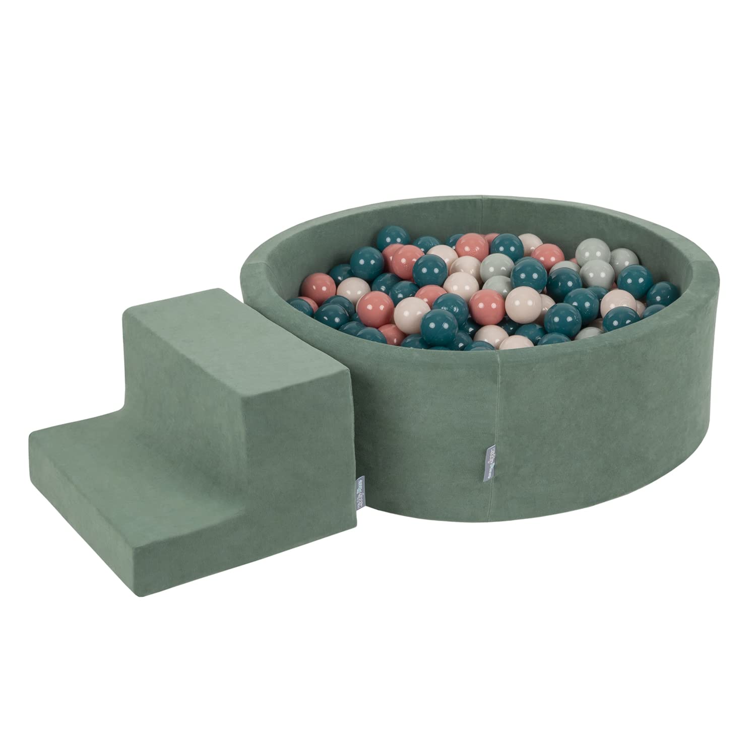 KiddyMoon Foam Playground Velvet For Kids With Round Ballpit (100 Balls โ
7Cm/2.75In) Soft Obstacles Course And Ball Pool, Made In EU, Forest Green:Dark Turquoise/Pastel Beige/Greygreen/Salmon Pink