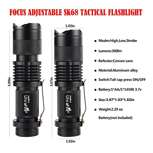 Ultrafire 5 Pack Sk68 Tactical And Small Flashlights,7W 3-Mode Pocket Torch Adjustable Focus Zoom Light Lamp #TOP1