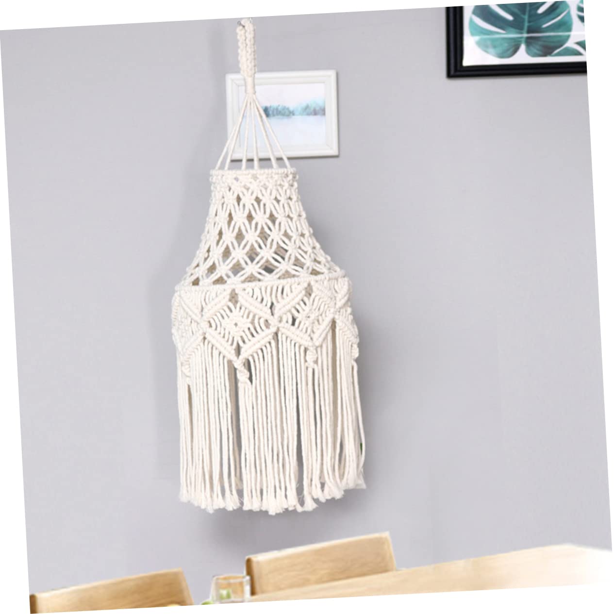 Gewebter Lampenschirm aus Baumwolle im Boho Stil mit Quasten