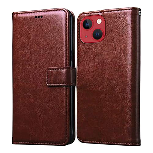 Amazon Brand – Solimo Flip Leather Mobile Cover (Soft & Flexible Back case) (Brown) for Apple iPhone 14- Best and cheap mobile covers in India