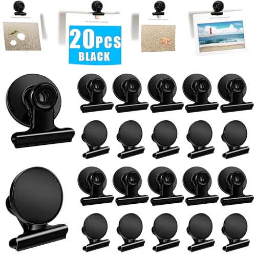 DIYMAG Hanging Photo Magnetic Clips, 20 Pack Fridge Magnets Heavy Duty Holder Party Graduation Collage Picture Display Diy Clip for Refrigerator Home Whiteboard Office Locker Classroom Balck