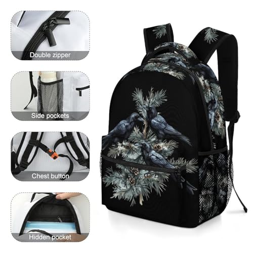 Black Ravens Perched on The Branches Funny Backpack Casual Daypack Lightweight Shoulders Bag for Men Women Cute Print4