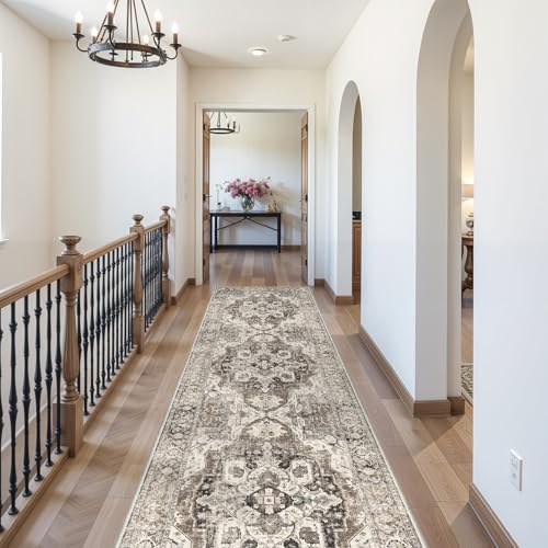 3x10 Washable Hallway Runner Rug: Soft Kitchen Rugs Non Slip Floor Runner with Rubber Backing for Living Room Bedroom Entryway Indoor Farmhouse Carpet Runners (Beige, 3x10)