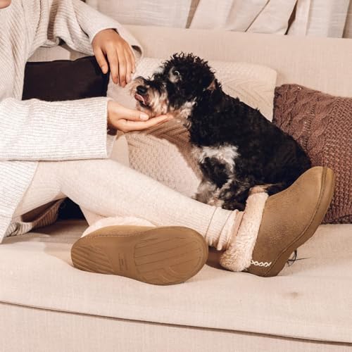 EverFoams Women's Micro Suede Cozy Memory Foam Winter Slippers with Fuzzy Faux Fur Collar and Indoor Outdoor Rubber Sole2