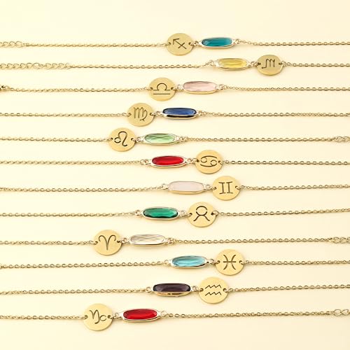 14k Gold Plated Zodiac Birthstone Bracelet, Horoscope Sign Charm Link Bracelet for Women Birthday Gift3