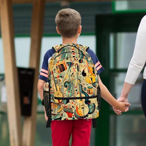 Sac à dos motif guitare avec trousse 8 pièces grand format pour école et voyage ado - 6
