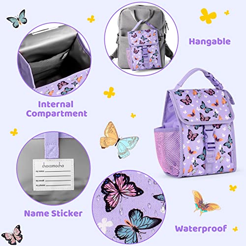 Choco Mocha Butterfly Kids Lunch Bag For Toddler Girls Snack Bags For Kids Purple Lunch Boxes For Girls School Daycare Travel #TOP3