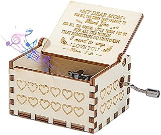 Wood Music Box Hand Crank Music Boxes You are My Sunshine Manual Wooden Laser Engraved Vintage Music Box Great Gift for Mothers Day/Birthday/Christmas Home Decoration Crafts(Daughter/Son to Mom)