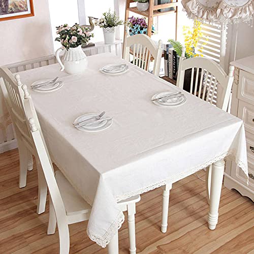 Nappe en lin et coton beige blanc dentelle nappe de table lavable - 2