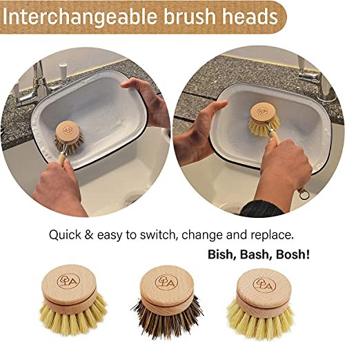 Wooden Dish Brush & Eco Sponge Set - Eco Friendly Cleaning Products - Low-Waste Wooden Dish Washing Brush - Dish Brush Set With 3 Replacement Heads - Eco Friendly Agile #TOP3