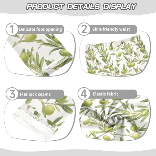 KLL Green Branch Olive Seamless Pattern Little Girls Legging Fashion Full Length Activewear Running3