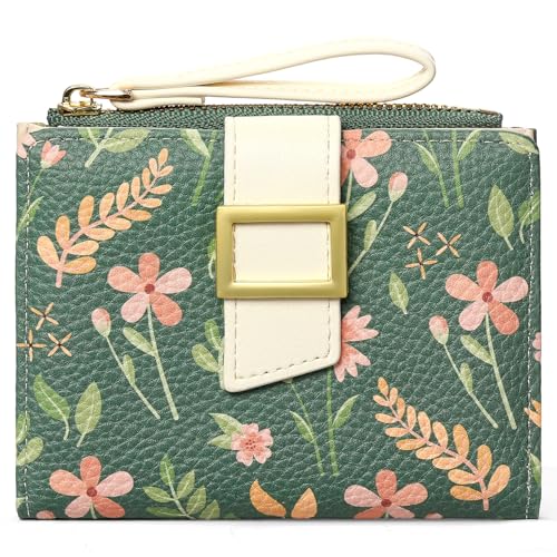 Image of RNIEGA Small Wallets for Women Bifold Vegan Leather Wallet RFID Blocking Floral Pattern Card Holder with Zipper Pocket