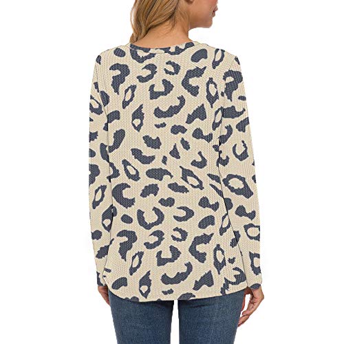 MISFAY Womens Casual Top Long Sleeve Cute Twist Knot Waffle Knit Shirts Tops (L, Khaki Leopard)