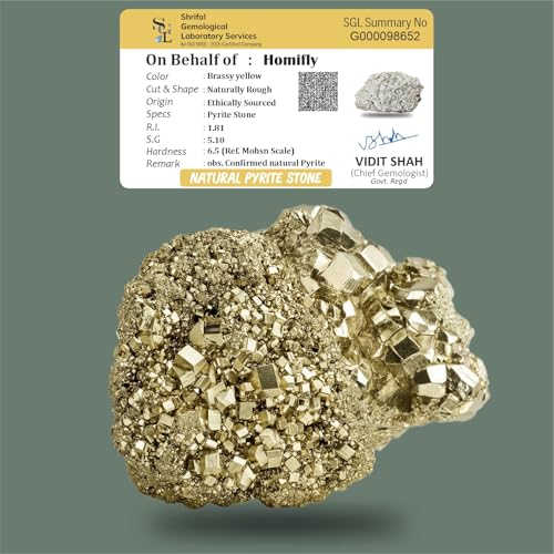 HOMIFLY Original Pyrite Stone Cluster 120 to 180 Grams/High Energy Natural Pyrite Stone/Attract Wealth & Manifest Success/Genuine Energy Healing Crystal/Money Magnet/Decor Stone (1 Piece)