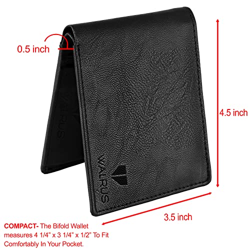 Image of Walrus Brye Vegan Leather Wallet | Black | RFID Protection | Men's Casual Wallet | Nature-Friendly | 4 Card Pockets - Wallet for Men, Men's Purse for Gift