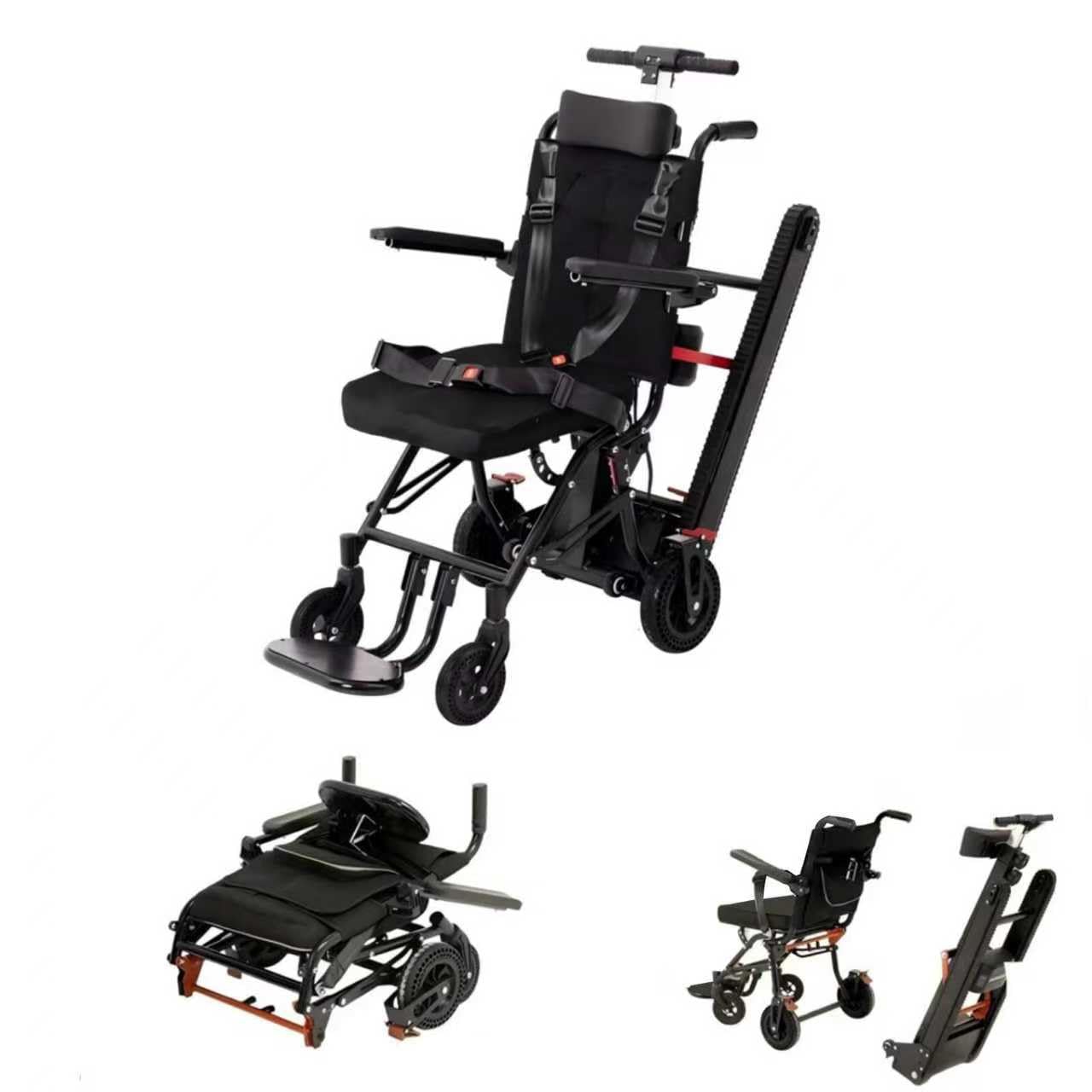 Silla de Ruedas para Subir Escaleras, Silla de Ruedas Eléctrica Plegable Ligera, Adecuada para Personas Mayores con Discapacidad, con Una Carga de 330 Libras, Ayudas Móviles y de Vida Diaria (Negro)