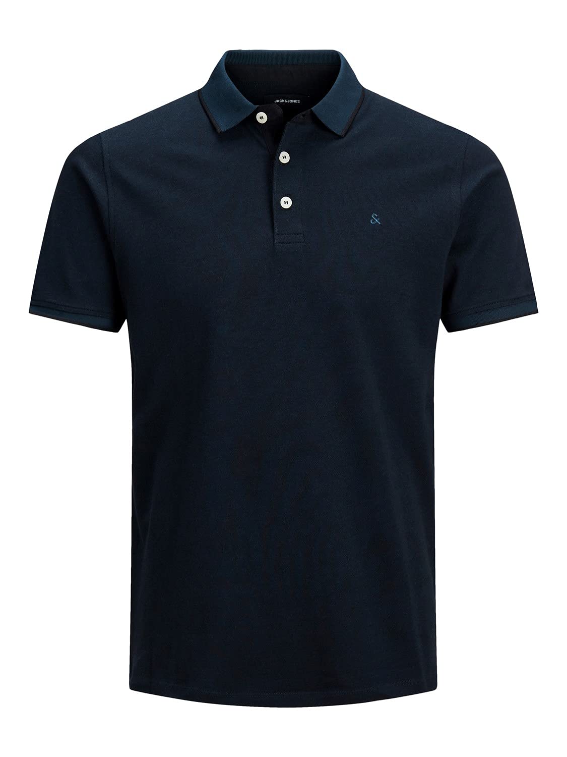 JACK & JONES Mens Paulos Tipped Pique Polo Shirt Dark Navy XS
