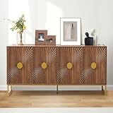 weselon Sideboard Buffet Cabinet with Storage, Luxury Kitchen Storage Cabinet with 4 Doors and Adjustable Shelves, Accent Coffee Bar Buffet Table for Kitchen Dining Room (Walnut)
