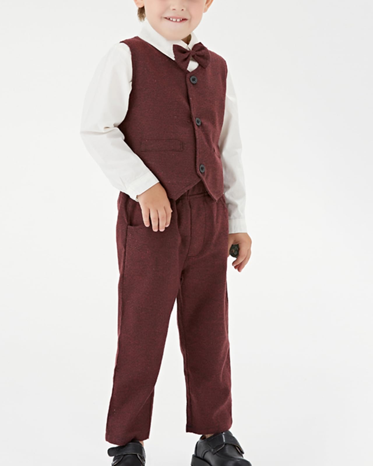 Conjunto de Traje de Caballero para Bebés Niños, 4 Piezas Camisa + Pantalón + Chaleco + Pajarita Traje de Bautizo Fiesta Boda Ceremonia
