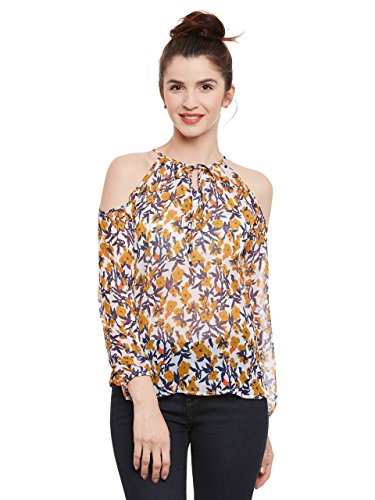 Image of Miss Chase Womens Multicoloured Floral Print Cold ShoulderTop(MCSS17TP08-03-172-05 Multicolour Base- White Large)