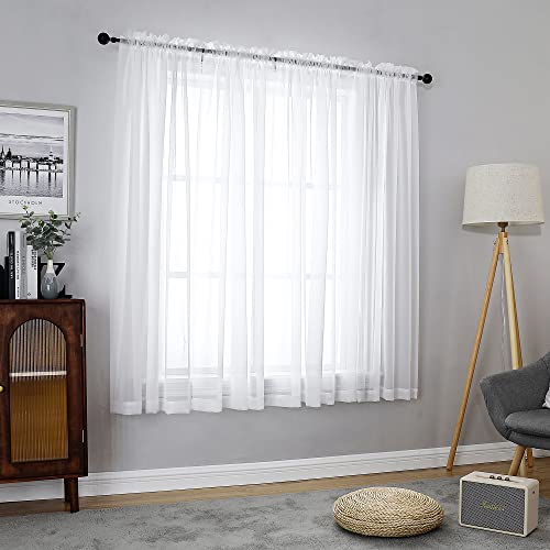 Image of Chyhomenyc White Sheer Curtains 54 Inch Long 2 Panels - Light Filtering Window Curtains for Living Room, Modern Soft Airy Voile Rod Pocket Bedroom Drapes, 59Wx54L Inch
