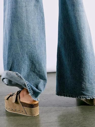 MICIFA Women's Cork Platform Sandals Suede Buckled Flatform Slides Sandals Comfort Footbed Clogs Slides Tan4