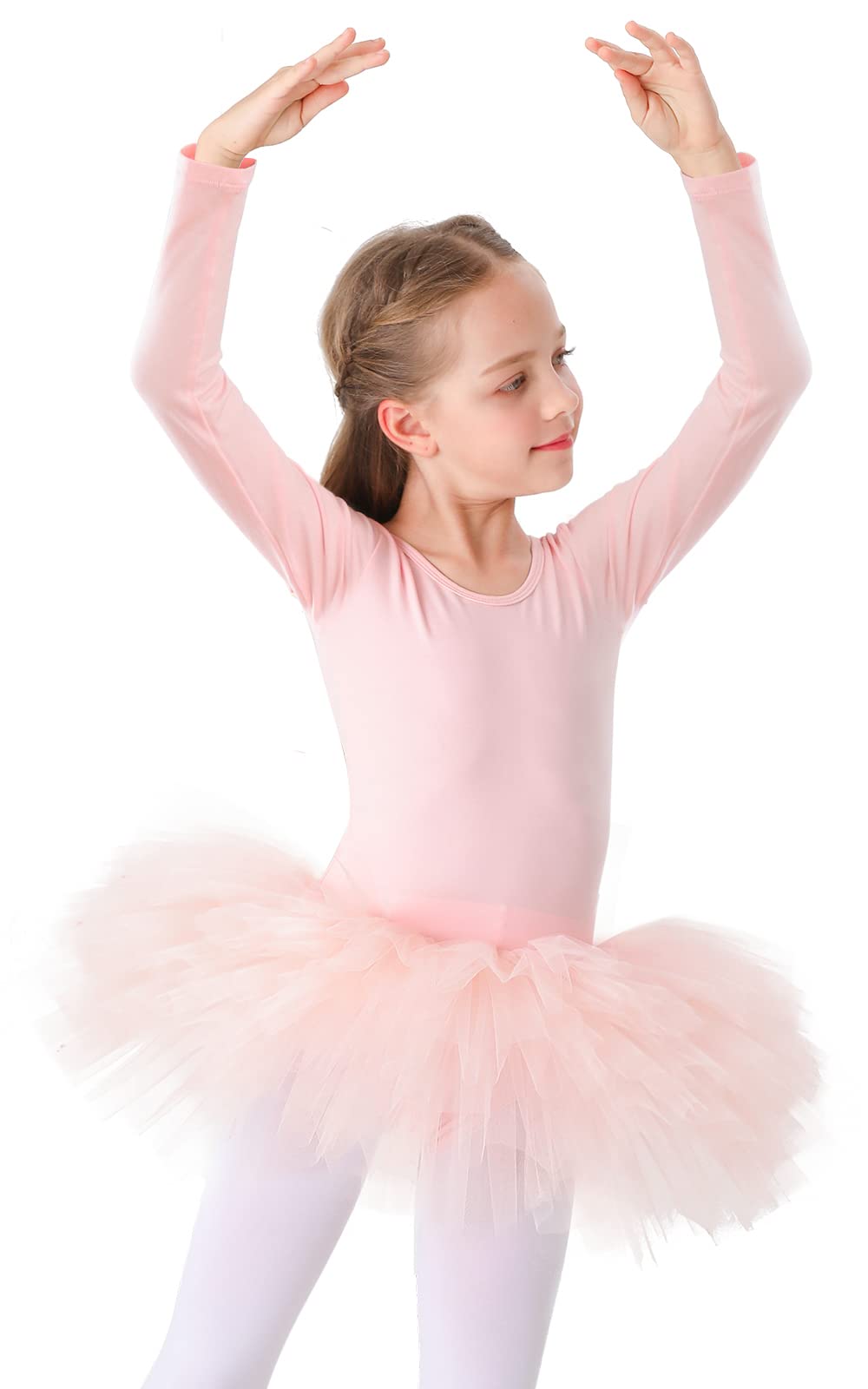 Bezioner Kinder Ballettkleid Baumwolle Lange Ärmel Tütü Tanzbody mit Rock