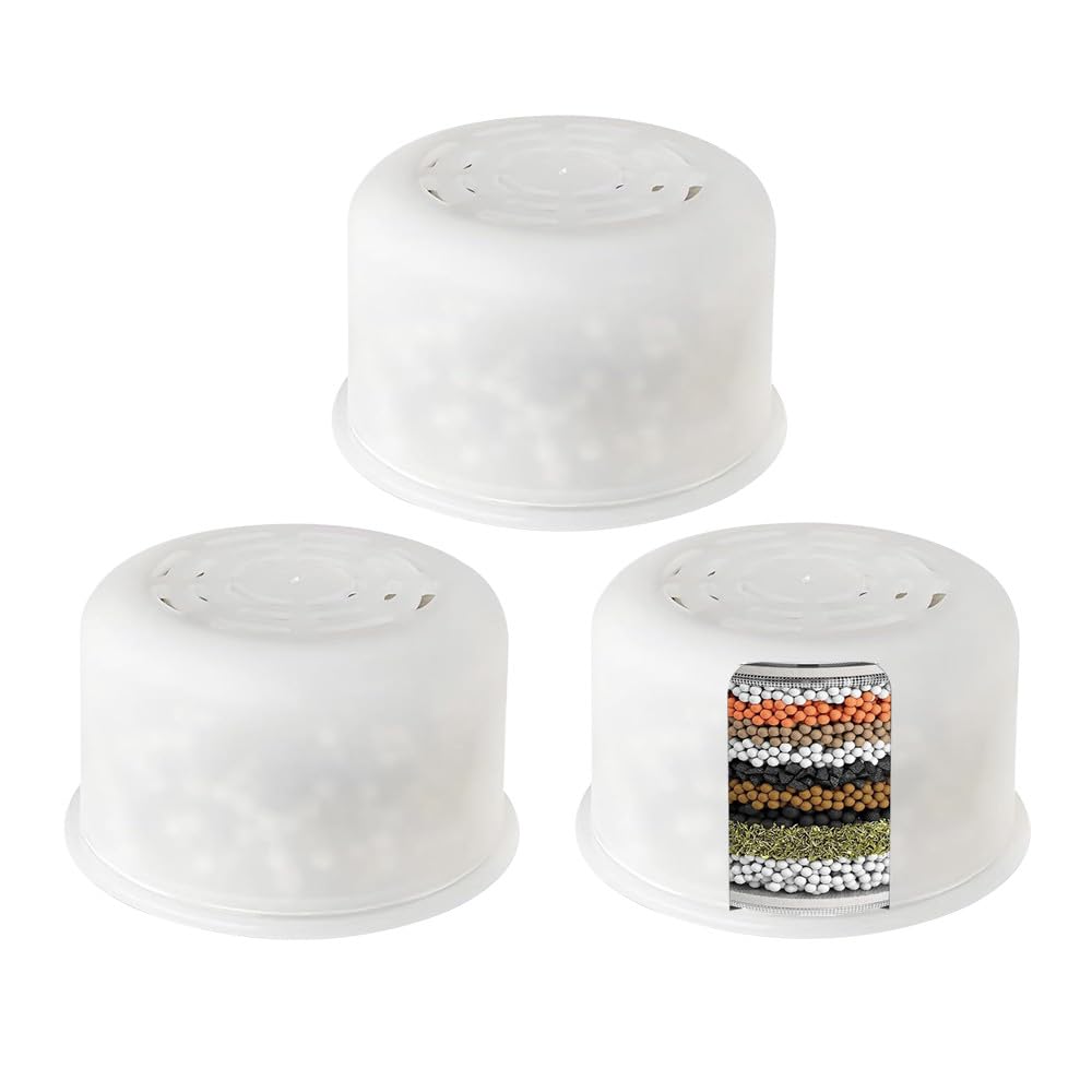 AWO Paquete de 3 cartuchos de filtro de cabezal de ducha de repuesto compatibles con cabezal de ducha de mano, sistemas de filtración de ducha multietapa para agua dura, reduce el cloro, el flúor y