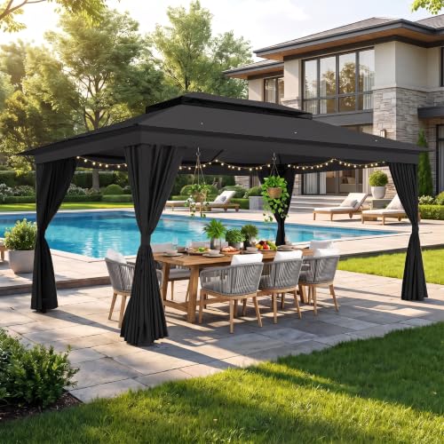 Image of COBIZI 10x15 Outdoor Patio Gazebo with Privacy Curtains, Black