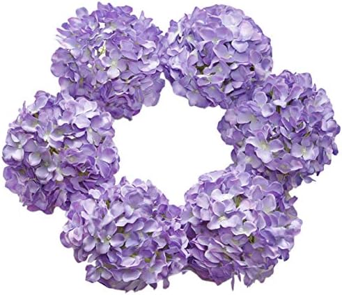 DuHouse Silk Hydrangea Artificial Flowers Heads with Stems for Wedding Home Decor Pack of 6 (Purple)