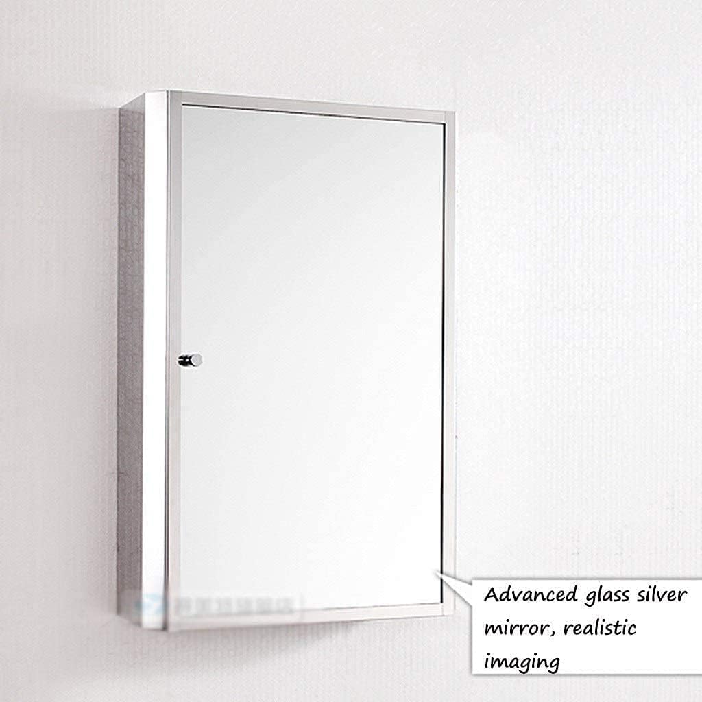 Stainless Steel Bathroom Mirror Cabinet Bathroom Square Locker Wall-Mounted Single Door Mirror (Color : Silver, Size : 35 * 50 * 13cm) (Silver 40 * 60 * 13cm)