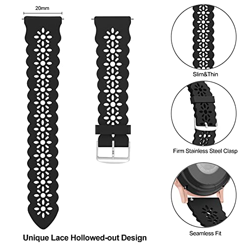 Lace Silicone Band 20Mm Compatible For Samsung Galaxy Watch 4 40Mm 44Mm/Watch 3 41Mm/Active 2 Watch Bands 40Mm 44Mm/Watch 4 Classic 42Mm 46Mm, Slim Bands Soft Smartwatch Strap For Women(Black) #TOP1