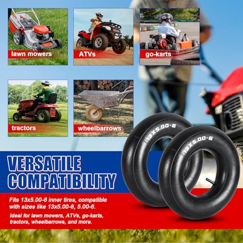 NYXOVA 2 Pack Inner Tubes 13x5.00-6\", TR-13 Valve Stem Tire Tube, Universal Fit for Lawn Mowers, Wheelbarrows, ATVs, Go Karts, Durable, Shock Absorbing, Replacement Inner Tube