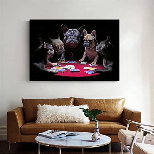 Wjoonn House Of French Bulldogs Dogs Playing Poker Poster Decorative Painting Canvas Wall Art Living Room Posters Bedroom Painting 16X24Inch(40X60Cm) #TOP5