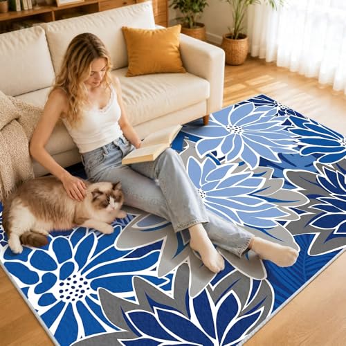 ZonLi Outdoor Rug 5x8Ft Waterproof Multicolored Blue Grey Indoor Area Rug by ZonLi - Image 8