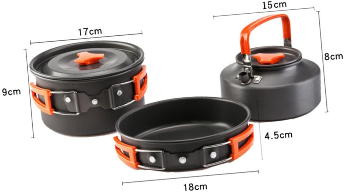 1set Person Camping Cookware Set Cooking Pot Teapot Utensils Portable Cooking Supplies Hiking and Climbing Gear