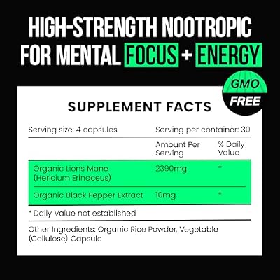 VitaRaw Organic Lions Mane Supplement Capsules 2400 mg - Powerful Nootropic - Helps Maintain Memory, Energy, and Mental Clarity - Vegan Brain Booster Focus Pills - Real Lion's Mane Supplement