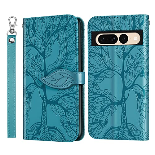 Varohix Google Pixel 7 Pro Wallet Case with Card Holder/Slot,PU Leather Folio Flip Shell [Kickstand][Magnetic Closure][Wrist Strap] Shockproof Cover Fit Google Pixel 7 Pro(2022),Turquoise