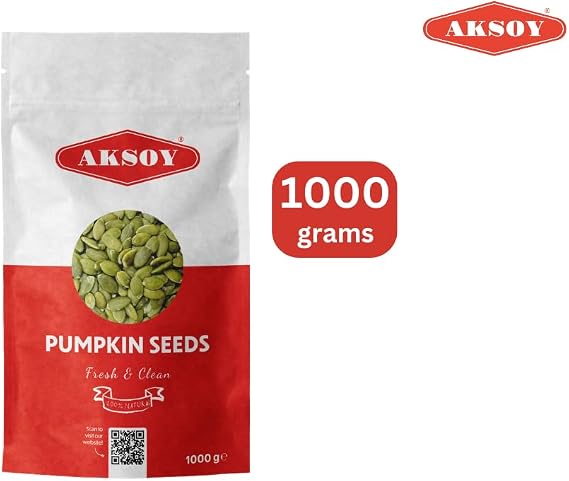 Aksoy Pumpkin Seeds 1KG AA Raw High Grade Premium Quality, GMO-Free & Vegan High in Protein & Fiber, Perfect for Snacking, Baking, Salads, Healthy Recipes & More (Packaging May Vary)