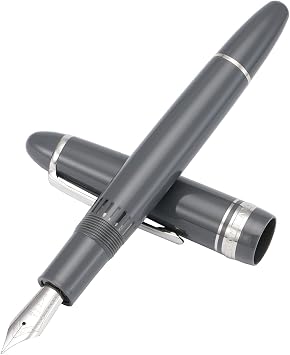 erofa Majohn P136 Piston Fountain Pen Extra Fine Nib with Box, Gray Resin Writing Pen Set