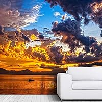 Wall Mural Sunset Sunrise Background Nature Scenery Removable Self-Adhesive Wallpaper Wall Decoration for Bedroom Living Room - 66x96 inches