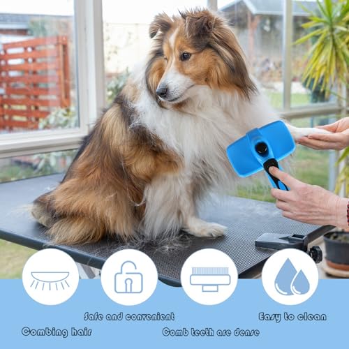 Image of Pet Needle Comb Dog Comb Hair Combiner Dog Hair Comb God Tool for Cat Comb Floating Hair Removal Special Comb for Cat Hair (blue, Small)