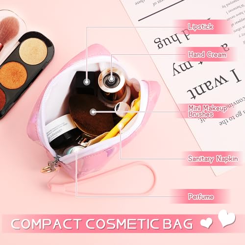 Image of Likesing 5.1 inch Mini Makeup Bag for Purse, Leather Small Makeup Pouch Travel Cosmetic Make up Bags for Women Girls, Cute Preppy Mini Toiletry Bag Coin Pouch Period Bag(Pink)