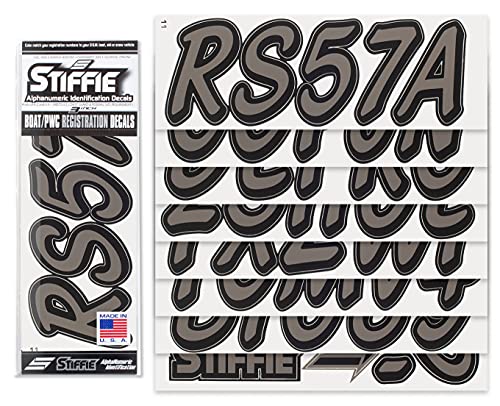 Image of Whipline Solid Charcoal /Black 3 inch Alpha-Numeric Registration Identification Numbers Stickers Decals for Boats & Personal Watercraft