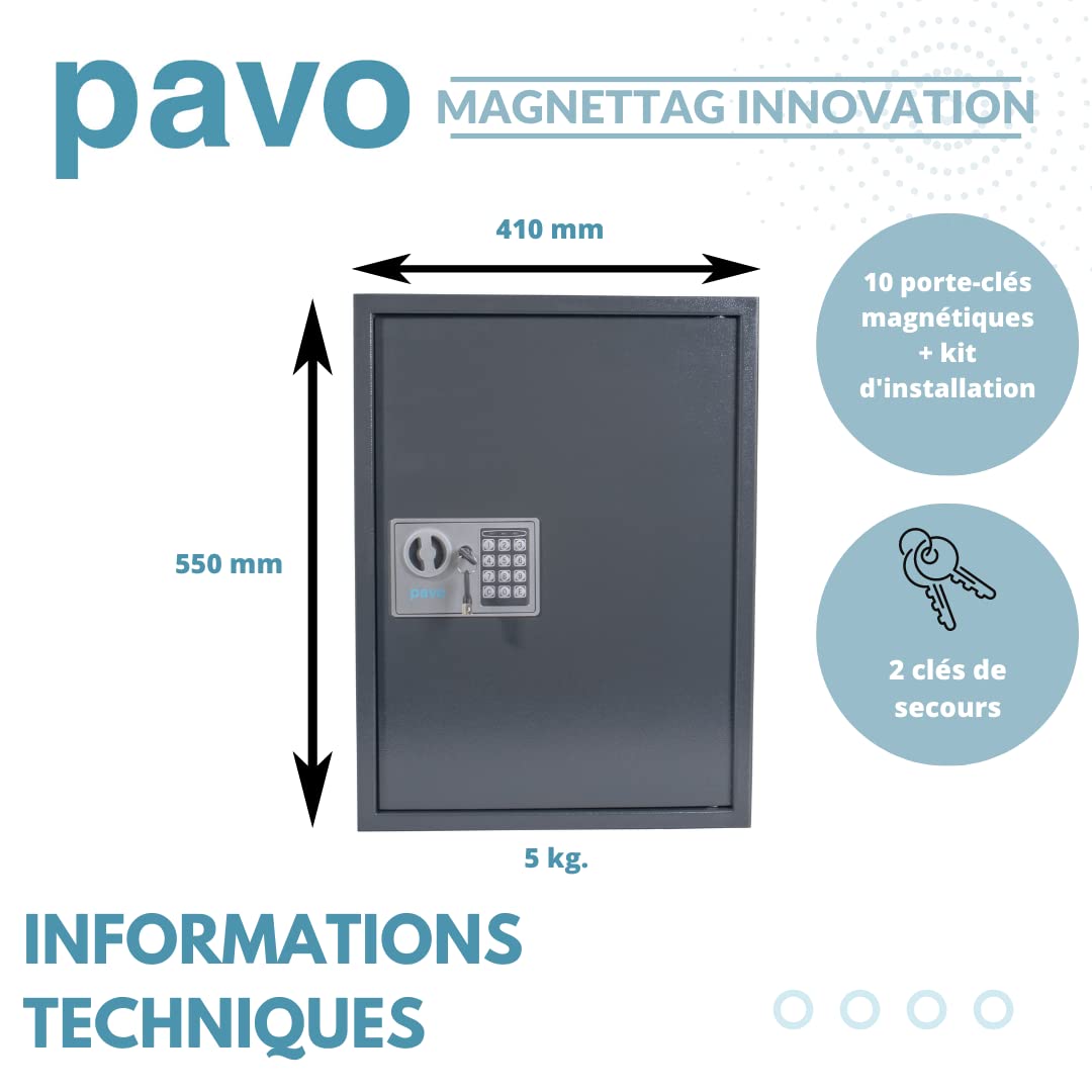 PAVO – Armoire à clés Haute sécurité Magnettag pour 50 clés – Gris foncé, 8013876