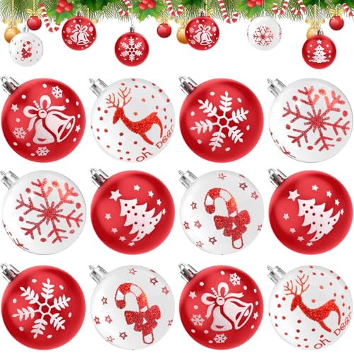 Coicok Bolas De Navidad, 12 PCS bolas arbol de navidad grandes, bolas navidad para adornos arbol navidad decoracion arbol navidad para Arboles de Navidad con Ganchos para Decoracion Navidad- 6CM Bolas