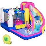 Outsunny Castillo Hinchable para Niños Castillo Inflable Infantil en Forma de Unicornio Parque Acuático con Tobogán Piscina Cama de Salto Inflador y Bolsa de Transporte 360x305x210 cm Multicolor